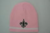 NFL New Orleans Saints Uncuffed Pink White Stripe Embroidered Logo Knit Beanie Hat Cap