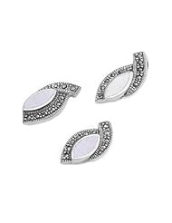 Sterling Silver Marquise Pearl Marcasite Covered Vintage Style Earring Pendant Set