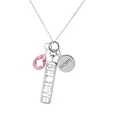 Sterling Silver Pink CZ Briolette - Reversable HOPE/Ribbon Charm - BELIEVE BCA Charm Necklace