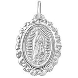 14k White Gold Guadalupe Religious Oval Pendant