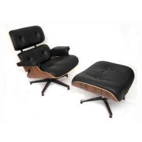 Modern Lounge Chair and Ottoman Set- Black