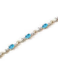 14kt Yellow Gold Oval Blue Topaz and Diamond Bracelet