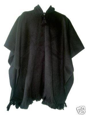 Baby Alpaca Ecuadorian Cape - Poncho with Hood, 8 Plies Jet Black (D-11b) + Windsor Coca Tea Air Tight Bag 50ct