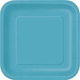 16 Count Square Dessert Plates, 7-Inch, Teal