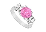 Three Stone Pink Sapphire and Diamond Ring : 14K White Gold - 2.50 TGW