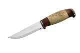 Helle Outdoormesser, Modell 75 Ars Jubileum, Dreilagenstahl, Maserbirke, Nussbaum, Lederscheide