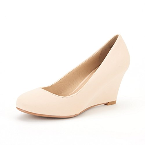 DREAM PAIRS WEDGY Women's Elegant Almond Toe Mid Heel Wedge Pumps Slip On Shoes