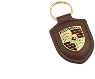 Porsche Leather Keychain Car logo keyring Brown