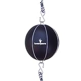 Geniune Cowhide Leather Double End Ball Punching Ball with Elasticated Straps, Black