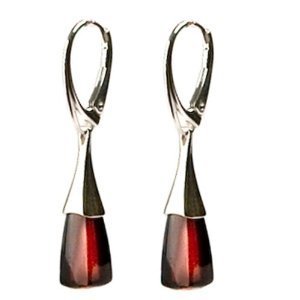 Black Cherry Amber Silver 925 Leverback Contemporary Earrings