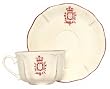Ceramic Pottery Cup and Saucer Set With Crimson Red Crest Design 3.25"H