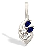 14K White Gold Genuine Marquise Sapphire and Diamond Pendant
