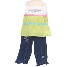Toddler Girls Clothes Spring Green Top Denim Capri Set 2T-6X