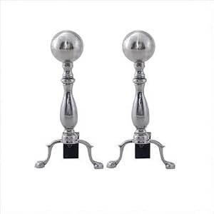 Antique Solid Brass Medium Ball Andirons [Set of 2]