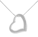 Sterling Silver Polished Dangling Heart Necklace with 18" Snake Chain
