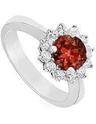 Garnet and Diamond Ring 14K White Gold - 1.50 CT TGW