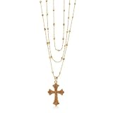 Gold-Tone Three-Strands Stationary Cross Pendant Fashion Necklace