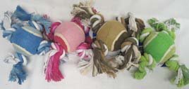 Heavy 4 Knot Single Ball Rope Dog Toy, 10″ Assorted