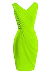 V-neck Ruched Lace Cocktail Short Chiffon Sleeveless Evening Dress/Mother-of-the-Bride Dress/Prom Dress/Party Dress/Wedding Dress 