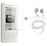White Stereo Earbud Headphone + LCD Screen Protector for Amazon Kindle 2 E-Book Reader