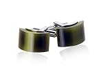 Beveled Olive Green Fiber Optic Cufflinks in Silver with Presentation Box