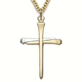 24K Gold Over Sterling Silver 1 1/4 2-Tone Polished Nail Cross Necklace on 24 Chain