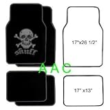A set of 4 universal fit plush carpet floor mats for cars / truck - Skull and Cross Bone Silver
