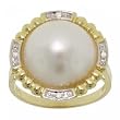 Womens 14KT Gold Ring w/ Cultured Mabe Pearl Diamond