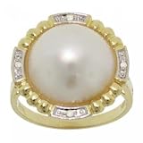 Womens 14KT Gold Ring w/ Cultured Mabe Pearl Diamond