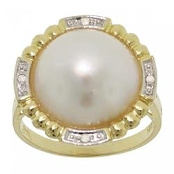 Cultured Mabe Pearl & Diamond Ladies Ring in Solid 14K Gold
