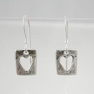 Cute Cut-Out Heart Rectangular Dangle Earrings in Sterling Silver, #9229