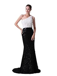 Lace Sequined Natural   Waistline One Shoulder Floor Length Sheath Prom Dress 