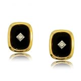 Electroplated Gold Square Cuff Links Crystal Black Jet