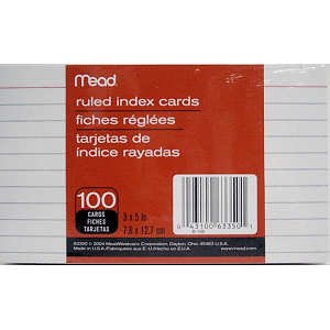 Mead 3 x 5-Inch Index Cards, Ruled, 100 Count, White (63350)