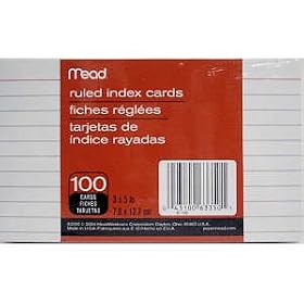 Mead 3 x 5-Inch Index Cards, Ruled, 100 Count, White (63350)