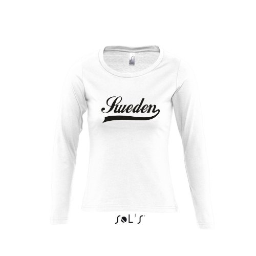 Schweden Oldschool Sweden LÄNDERSHIRT EM / WM FAN Trikot – Damen Langarm Longsleeve T-Shirt S-XL , White – schwarz , S