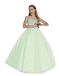 Girls Halter Floor Length Crystals Crystal Sequined Lace Organza Evening Dress/Pageant Dress 