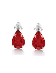 3.85Ct Pear Cut Ruby & Diamond Hanging Earrings 14K Gold
