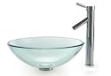 Bathroom Clear Glass Vessel Sink & 12"Chrome Faucet Combo