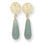 14k Asian Symbol Jade Dangle Post Earrings - Measures 29x8mm