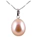 AugustinaJewelry Freshwater Cultured Oval Shape 9-10mm Pink Pearl Pendant with 18K White Gold, 16" Sterling Silver 1MM Cable Chain