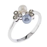 silver ring with bypass pearls and cz