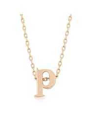 Alexander James Rose Gold Bonded Simple P Initial Pendant with Lobster Clasp set in Rose Goldtone. All pendants come with 18 inch chain with 2 inch extender.