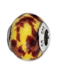 Sterling Silver Yellow And Brown Glitter Overlay Glass Charm