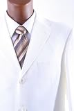 Men's Super 120's Merino Wool 3 Button Cream Tone on Tone Stripe Dress Suit w. Flat Front Pants