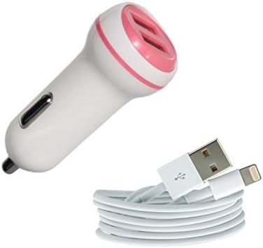 wiAmp® Apple iPhone 6 / 6 Plus / 5S 5C 5 Car Charger - 2.1 Amp - Dual USB Compact High Quality - White Cable &amp; Charger (Pink)