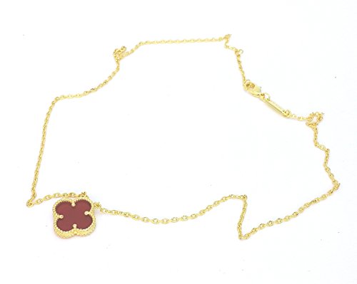 VC-N01 SherylC® Luxury Jewelry Natural Shell Agate Clover Style 18K Gold-Plated Copper Necklace *US Deliver Guarantee FBA Fulfilled by Amazon* (Gold x Red)