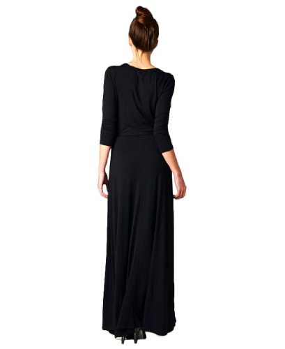 On Trend Paris Solid Long Maxi Dress Chevron 34 Sleeve (Small, Black)