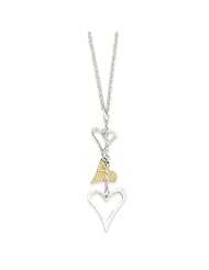Genuine .925 Sterling Silver & Vermeil Polished Heart Drop Necklace. 100% Satisfaction Guaranteed.