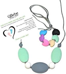 QBebe Silicone Teething Necklace for Babies - 100%BPA Free (Mint+Smoke+Snow)